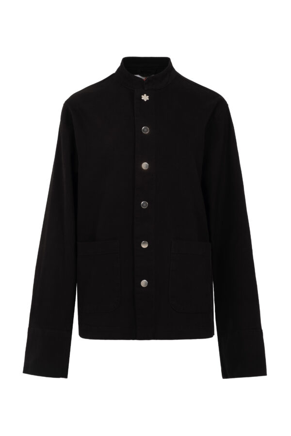 Aldique |  Mandarin Collar Jacket in Black Denim