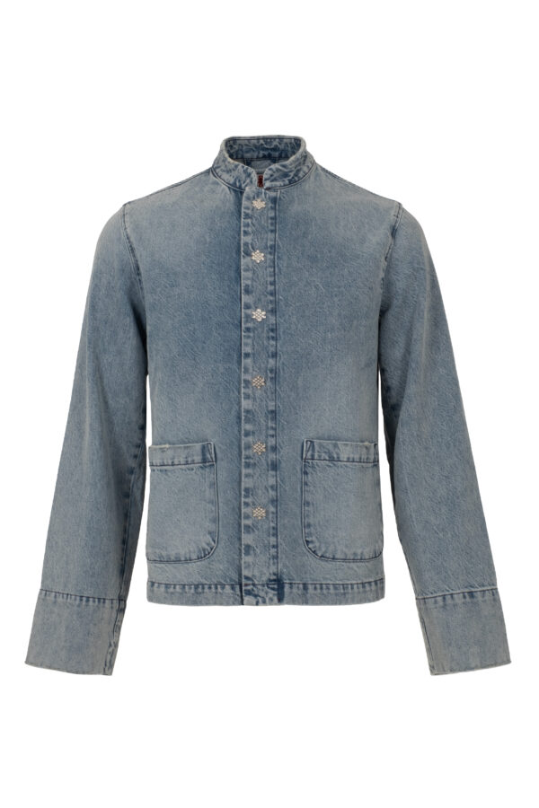 Aldique |  Mandarin Collar Jacket in Blue Denim