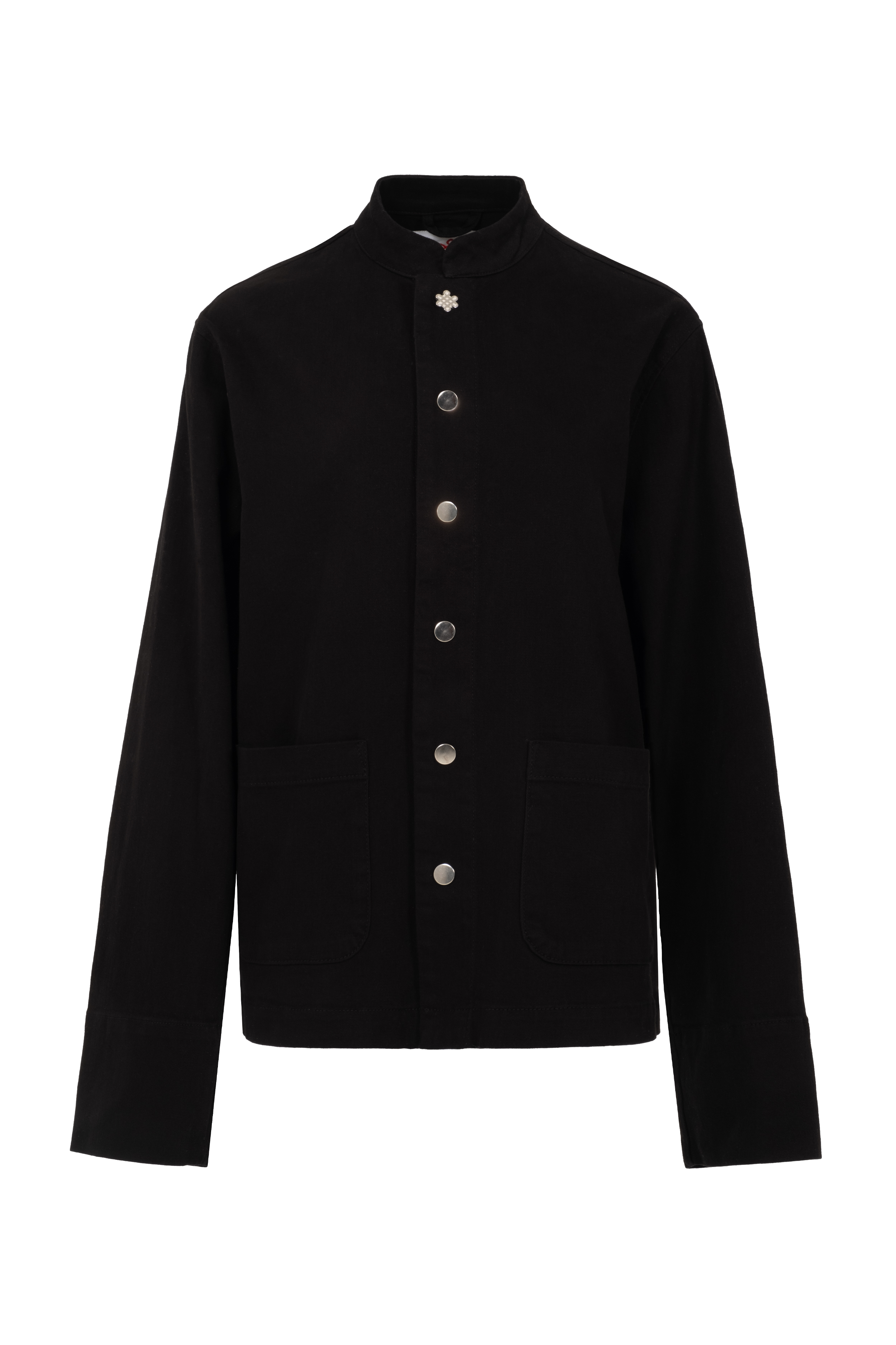 Mandarin Collar Jacket in Black Denim | Aldique