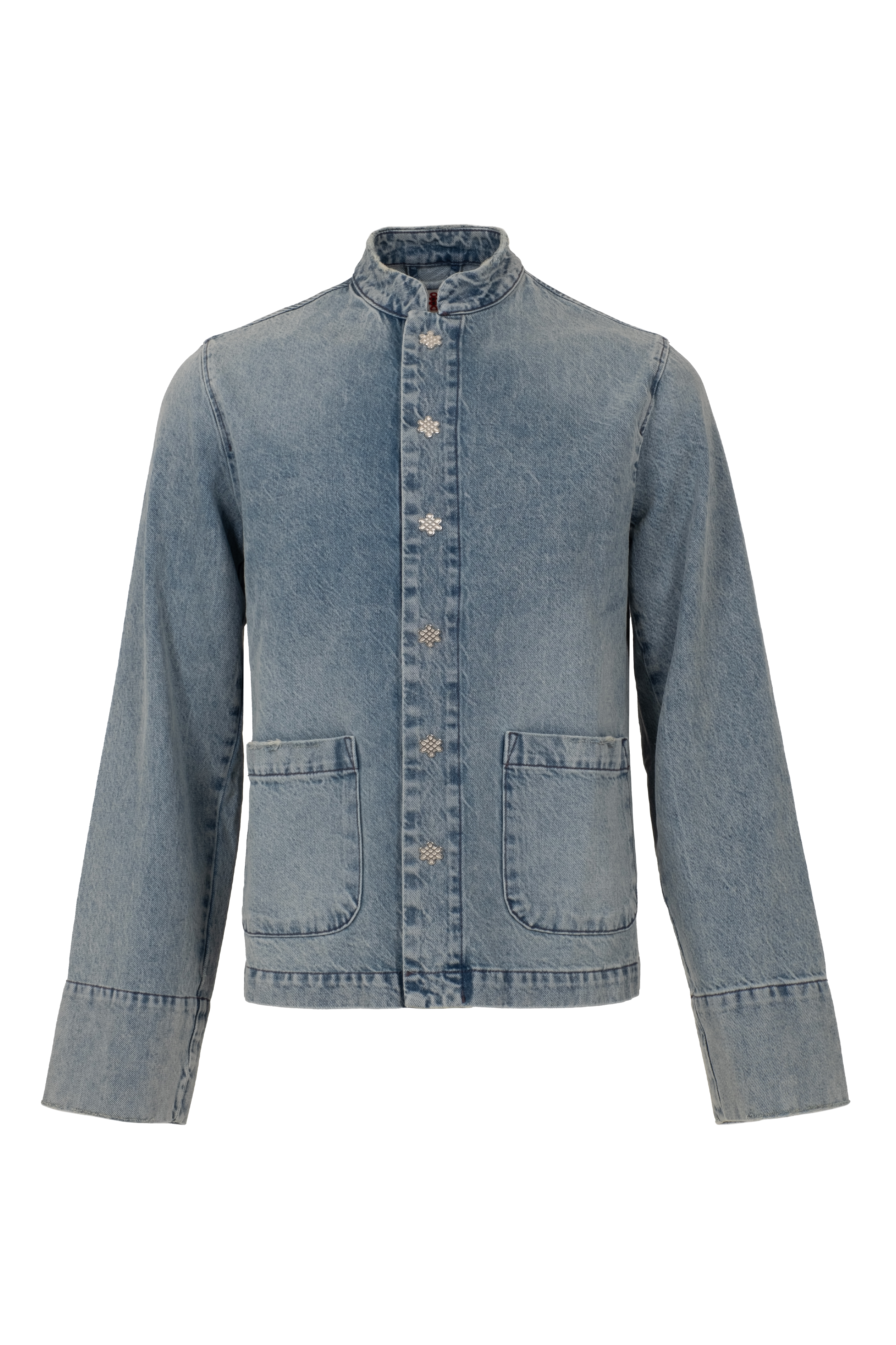 Mandarin Collar Jacket in Blue Denim | Aldique