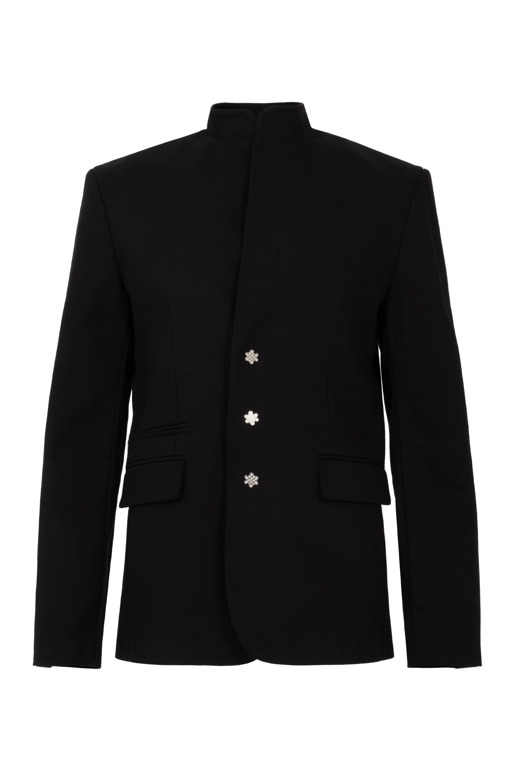 Aldique | Mandarin Collar Fitted Gabardine Black Jacket