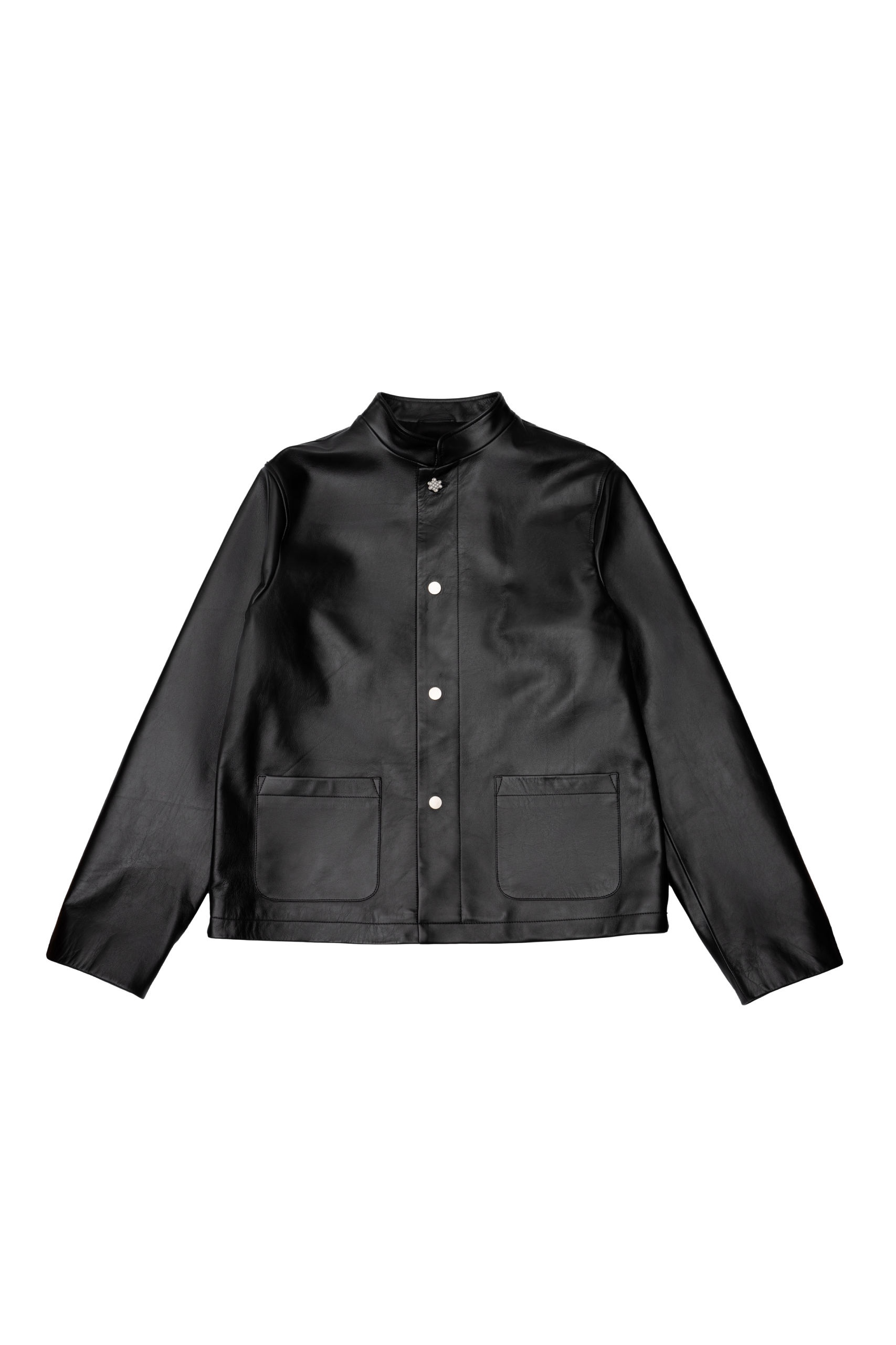 Aldique | Mandarin Collar Leather Jacket